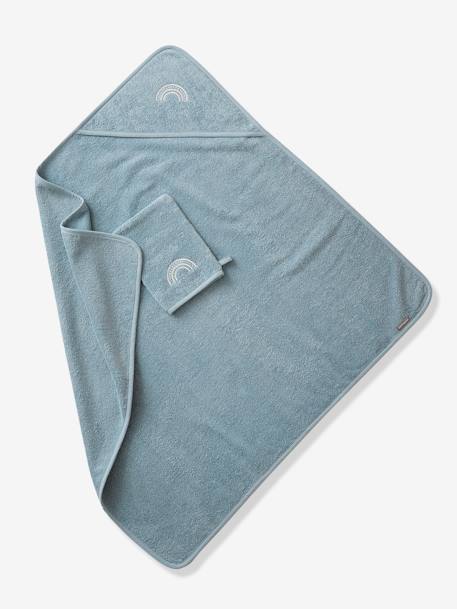 Cape de bain personnalisable et gant de toilette blanc+bleu moyen+framboise+marine+ocre+rose poudré+vert bleuté+vert céladon - vertbaudet enfant 