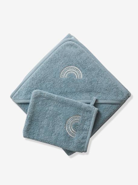 Cape de bain personnalisable et gant de toilette blanc+bleu moyen+framboise+marine+ocre+rose poudré+vert bleuté+vert céladon - vertbaudet enfant 