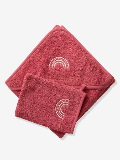 Cape de bain personnalisable et gant de toilette blanc+bleu moyen+framboise+marine+ocre+rose poudré+vert bleuté+vert céladon - vertbaudet enfant 