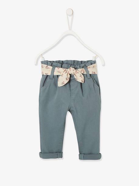Pantalon avec ceinture en tissu bébé chaudron+vert grisé+vieux rose - vertbaudet enfant 