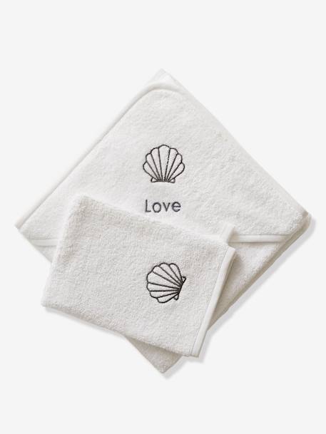 Badcape + washand personaliseerbaar Oeko-Tex® blauwgroen+framboos+marine+medium blauw+oker+poederroze+wit+zeegroen - vertbaudet enfant 