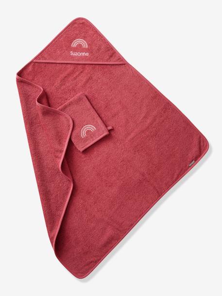 Cape de bain personnalisable et gant de toilette blanc+bleu moyen+framboise+marine+ocre+rose poudré+vert bleuté+vert céladon - vertbaudet enfant 