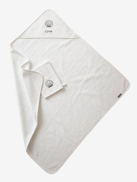 Cape de bain personnalisable et gant de toilette blanc+bleu moyen+framboise+marine+ocre+rose poudré+vert bleuté+vert céladon - vertbaudet enfant 