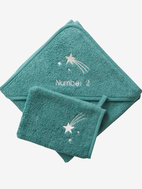 Cape de bain personnalisable et gant de toilette blanc+bleu moyen+framboise+marine+ocre+rose poudré+vert bleuté+vert céladon - vertbaudet enfant 