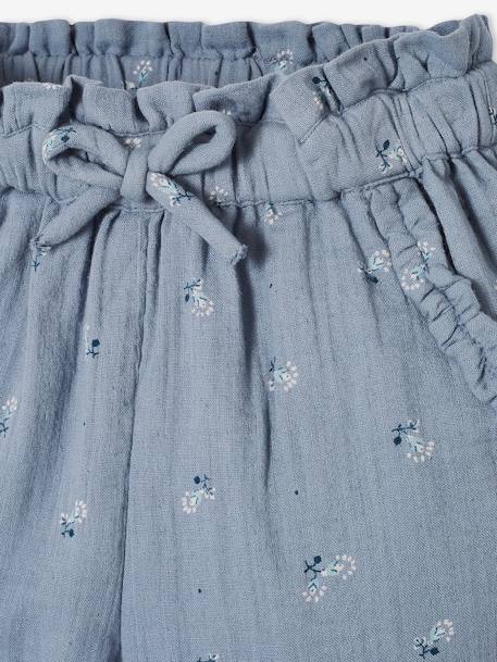 Pantacourt fille en gaze de coton anthracite+bleu - vertbaudet enfant 