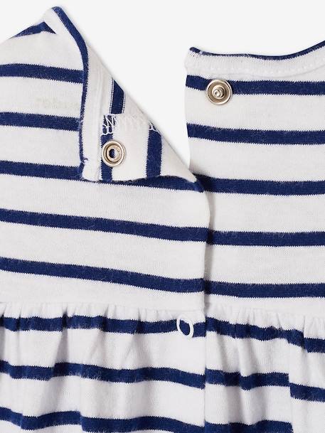 Jersey babyjurk koninklijk blauw met stepen+rozen - vertbaudet enfant 
