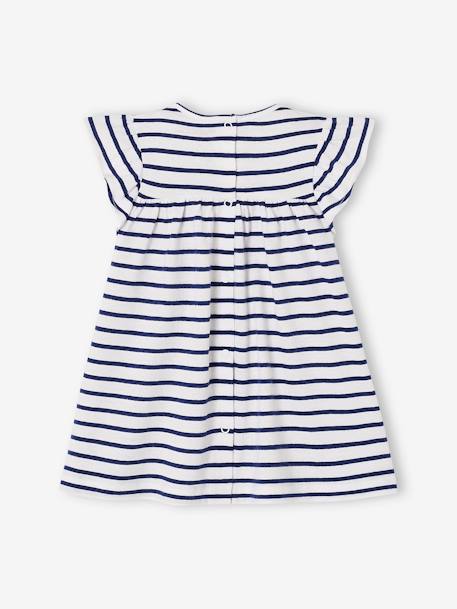 Jersey babyjurk koninklijk blauw met stepen+rozen - vertbaudet enfant 