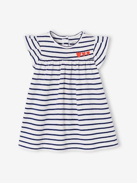 Jersey babyjurk koninklijk blauw met stepen+rozen - vertbaudet enfant 