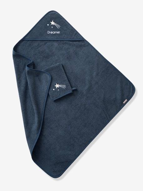 Cape de bain personnalisable et gant de toilette blanc+bleu moyen+framboise+marine+ocre+rose poudré+vert bleuté+vert céladon - vertbaudet enfant 