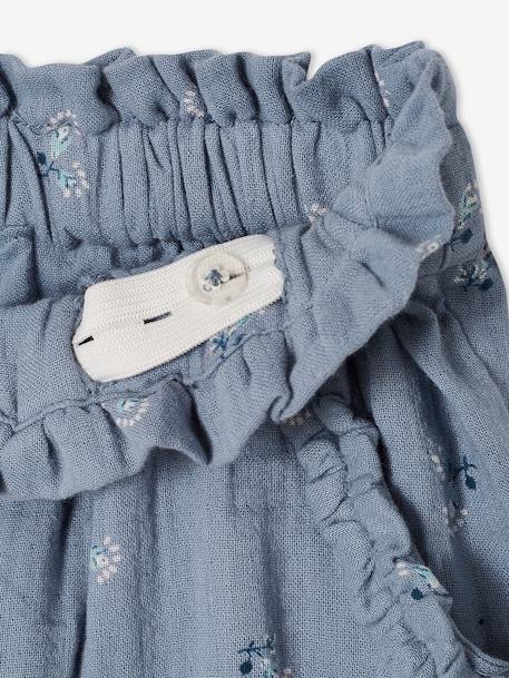 Driekwartsbroek voor meisjes met bloemenprint in katoengaas antraciet+blauw - vertbaudet enfant 