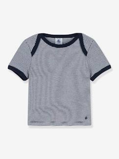 Baby-T-shirt, coltrui-T-shirt-Gestreept t-shirt baby milleraies korte mouwen PETIT BATEAU in biokatoen