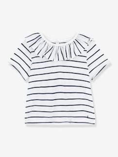 Baby-T-shirt, coltrui-T-shirt-Gestreepte babyblouse met korte mouwen van jersey PETIT BATEAU
