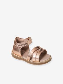 Chaussures-Chaussures bébé 16-26-Sandales scratchées en cuir bébé fille