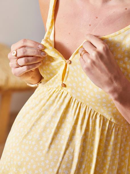 Korte jurk met dunnen bandjes zwangerschap en borstvoeding Gele bloemen - vertbaudet enfant 