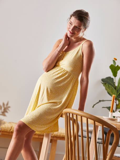 Korte jurk met dunnen bandjes zwangerschap en borstvoeding Gele bloemen - vertbaudet enfant 