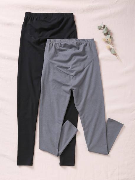 Lot de 2 leggings de grossesse en maille stretch Lot noir et gris - vertbaudet enfant 