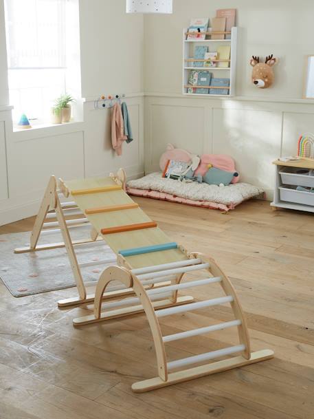 Triangle d'escalade à grimper en bois BEIGE MOYEN UNI AVEC DECOR - vertbaudet enfant 