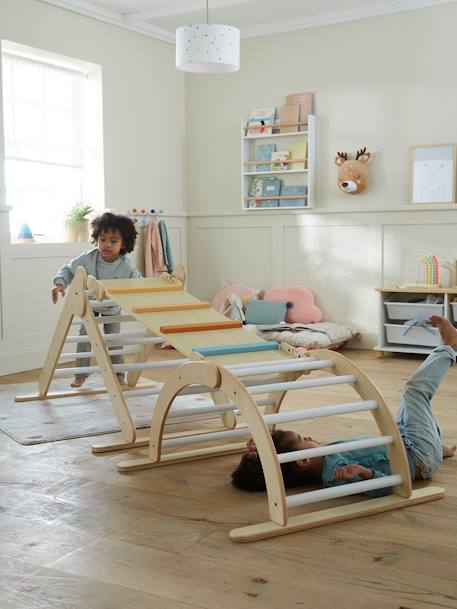 Triangle d'escalade à grimper en bois BEIGE MOYEN UNI AVEC DECOR - vertbaudet enfant 