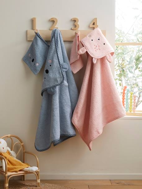 Cape de bain à capuche brodée animaux BLANC+bleu+rose - vertbaudet enfant 