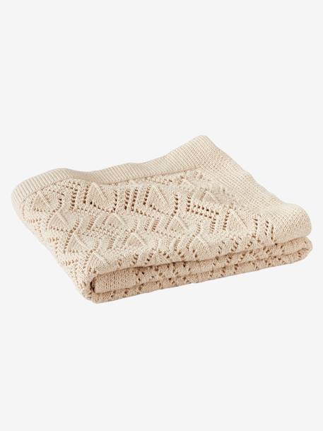 Couverture bébé tricot en coton bio* sable+vert d'eau - vertbaudet enfant 