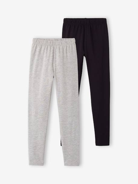 Lot de 2 leggings fille Basics anthracite+gris chiné+noir+lot gris anthracite + bleu mar - vertbaudet enfant 