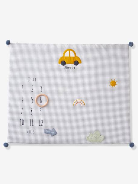 Tapis photo bébé personnalisable en gaze de coton EN VOITURE SIMON ! bleu - vertbaudet enfant 