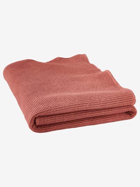 Couvre-lit nid d'abeille gaufrette bleu vert+terracotta - vertbaudet enfant 