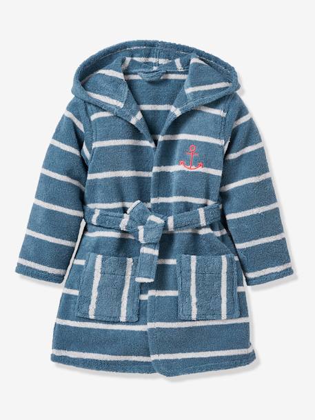 Peignoir de bain rayé enfant à capuche et personnalisable bleu / blanc - vertbaudet enfant 