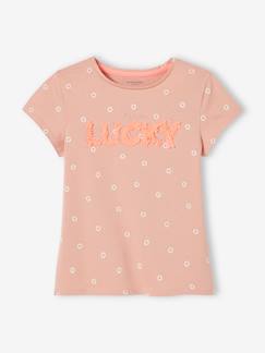 Meisje-T-shirt, souspull-Meisjesshirt met bloemenmotief en gezichtje