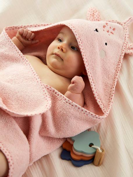 Cape de bain à capuche brodée animaux BLANC+bleu+rose - vertbaudet enfant 