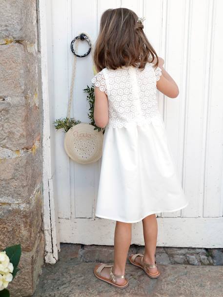 Robe cérémonie fille effet 2 en 1 haut en macramé ivoire+rose nude - vertbaudet enfant 