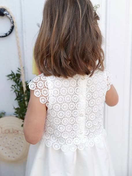 Robe cérémonie fille effet 2 en 1 haut en macramé ivoire+rose nude - vertbaudet enfant 