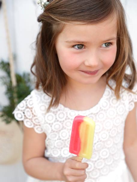 Robe cérémonie fille effet 2 en 1 haut en macramé ivoire+rose nude - vertbaudet enfant 