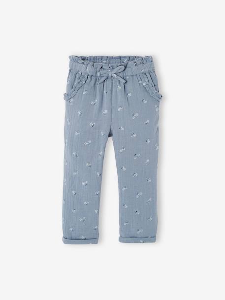 Pantacourt fille en gaze de coton anthracite+bleu - vertbaudet enfant 