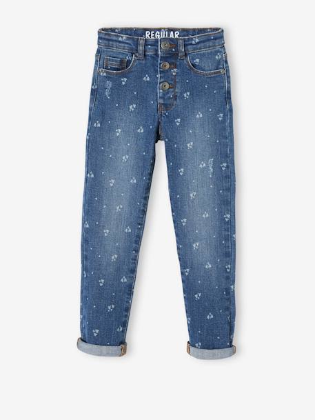 Jean droit détails usés fille double stone+gris - vertbaudet enfant 