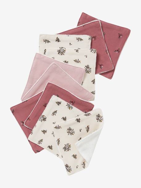 Set van 10 washandjes beige, bedrukt+plantenprint/blauw/groen+set roze - vertbaudet enfant 