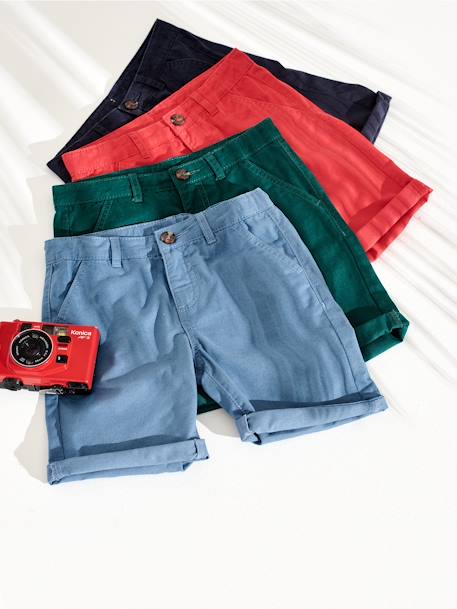 Chino bermuda voor jongens beige+BLAUW+grijsblauw+groen+rood+zandbeige - vertbaudet enfant 