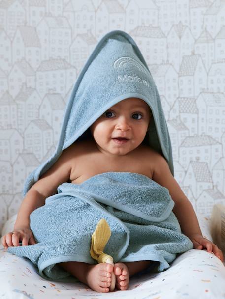Cape de bain personnalisable et gant de toilette blanc+bleu moyen+framboise+marine+ocre+rose poudré+vert bleuté+vert céladon - vertbaudet enfant 