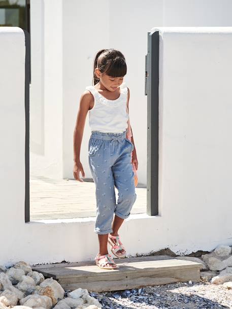 Pantacourt fille en gaze de coton anthracite+bleu - vertbaudet enfant 