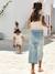 Pantacourt fille large en denim léger style 'paperbag' bleu moyen+double stone - vertbaudet enfant 