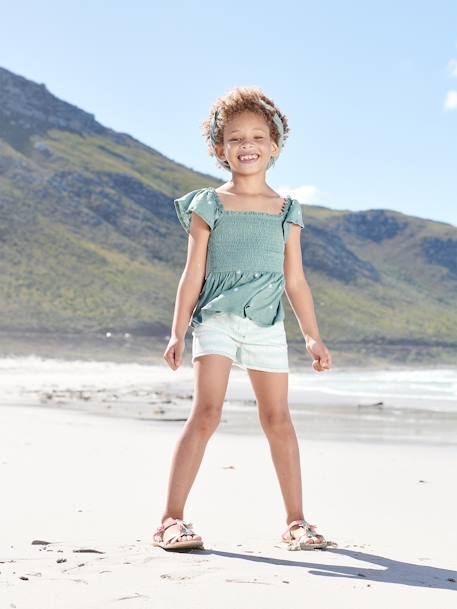 Meisjesshort met tie & dye-effect wit/turquoise - vertbaudet enfant 