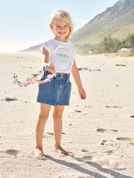Meisjes jeansrok in 'paperbag'-stijl stone - vertbaudet enfant 