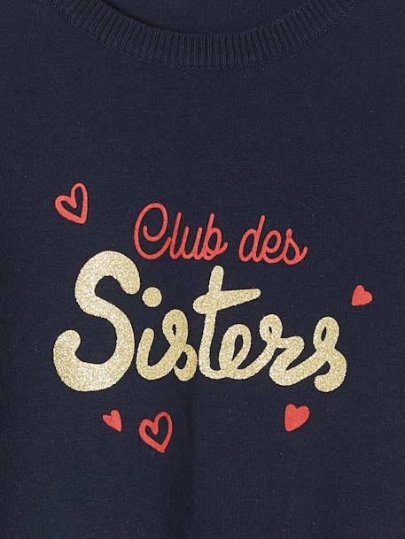 Pull à message Basics fille message irisé en relief marine club des sisters+rose hâlé - vertbaudet enfant 