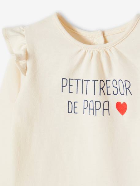 Oeko-Tex® baby T-shirt met lange mouwen en ruches ivoor+poederroze - vertbaudet enfant 