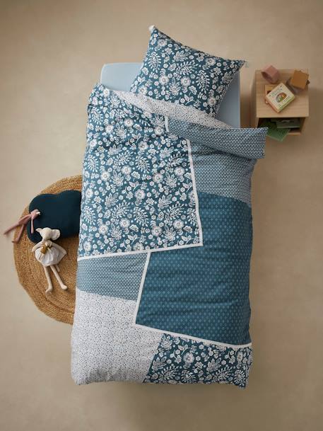 Parure housse de couette + taie d'oreiller enfant CARAVANE marine / écru - vertbaudet enfant 