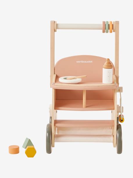 Chariot de marche poussette en bois FSC® rose+vert - vertbaudet enfant 