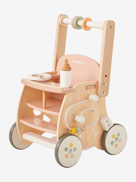 Chariot de marche poussette en bois FSC® rose+vert - vertbaudet enfant 