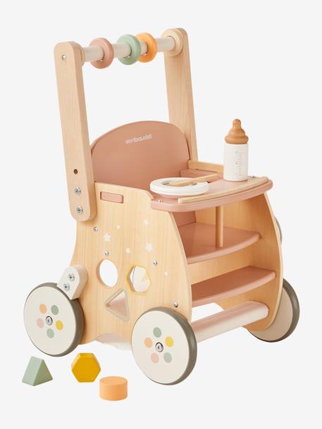 Chariot de marche poussette en bois FSC® rose+vert - vertbaudet enfant 