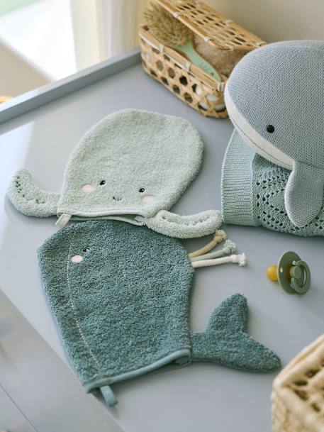 Lot de 2 gants de toilette Animorigolo bleu+vert sauge - vertbaudet enfant 