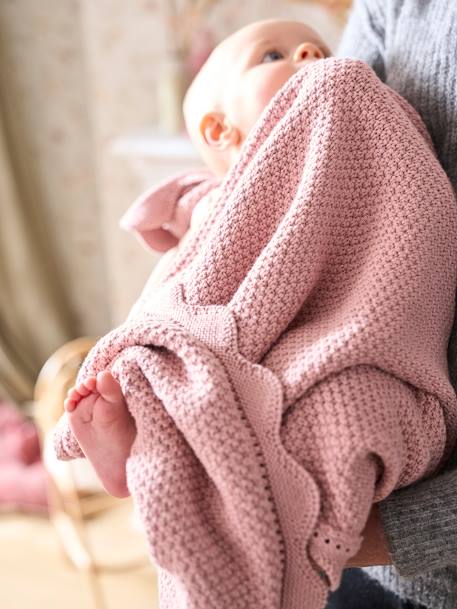 Babydeken tricot point de riz van biologisch katoen* roze - vertbaudet enfant 